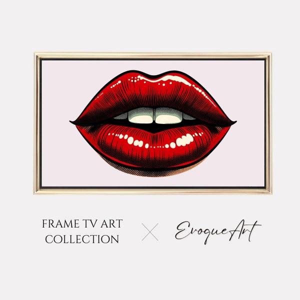 Bold Pop Art Lips - Striking Red & Black, Retro Glamour Digital Print for Samsung Frame TV