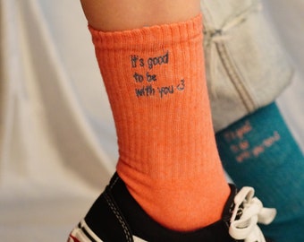 Personalised Unisex Socks, Customizable Socks with Special Word or Phrase Embroidery, Couple Socks for Man and Woman, Socks for Bridesmaids