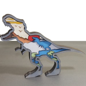 T-Rex SVG, archivos cortados con láser, dinosaurio SVG para Glowforge, efecto 3D, proyecto para máquinas de corte, multicapa