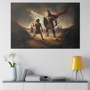 David and Goliath Biblical Battle Digital Art - Christian Inspirational Wall Art