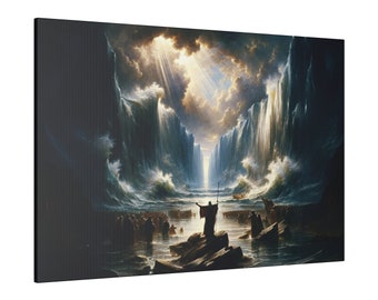 Moses Splitting The Red Sea Canvas  Print, Christian Artwork From Bible Stories| Fast Shipping