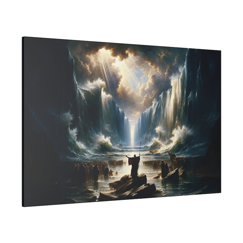 Moses Splitting the Red Sea Canvas Print, Christian Artwork From Bible ...