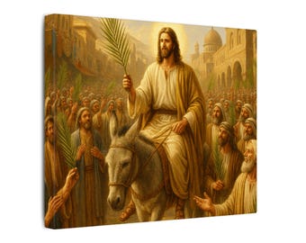 Palm Sunday Canvas Print: Jesus on Donkey, Christian Art
