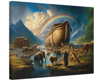 Story of Noahs Ark Matte Canvas Print, Christian Artwork From Bible Stories| Fast Shipping