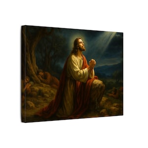 Jesus Praying at Gethsemane Canvas Art: Christian Home Decor