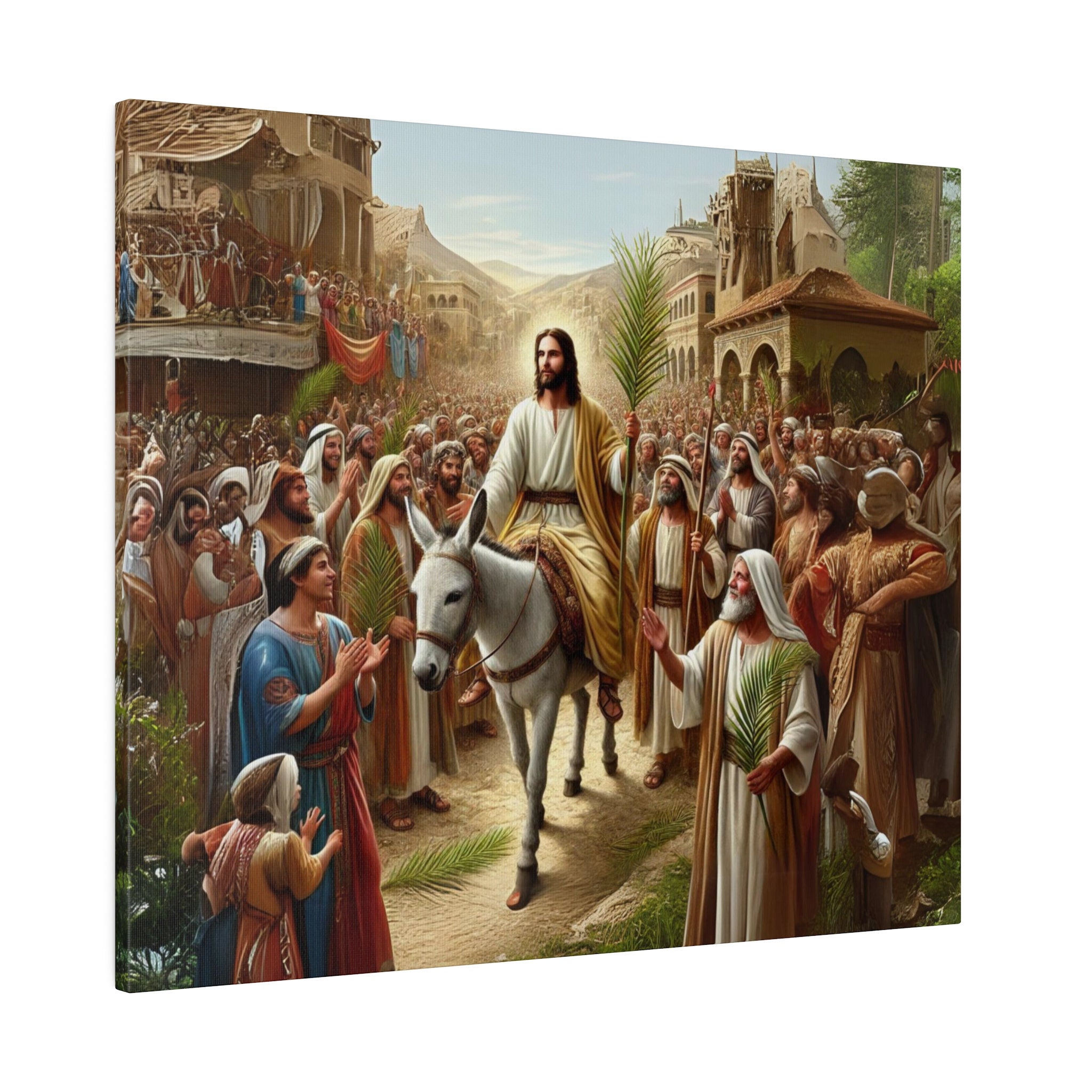 Palm Sunday Jesus Riding on a Donkey Canvas Print, Christian Artwork From Bible Stories| Fast Shipping