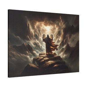 Moses und die Zehn Gebote Matte Leinwanddruck, christliches Kunstwerk aus Bibelgeschichten | Schneller Versand