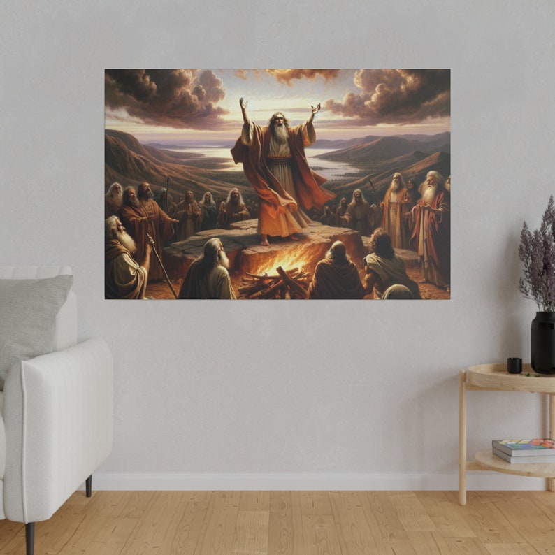 Prophet Elijah at Mount Carmel Matte Canvas Painting Print, Christian ...
