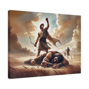 David and Goliath Canvas Print: Christian Watercolor Artwork