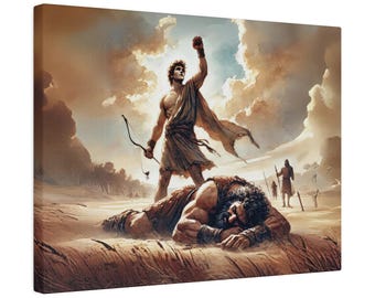 Davids Victory Over Goliath Matte Canvas Painting Print, Christian Artwork From Bible Stories| Fast Shipping