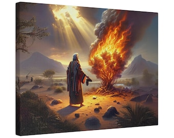 Moses and The Burning Bush Matte Canvas Print, Christian Artwork From Bible Stories| Fast Shipping
