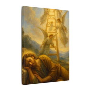 Jacobs Ladder Canvas Wall Art; Dream of Angels Ascending, Bible Story Christian Decor | Faith-Inspired Canvas Print