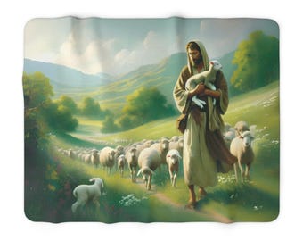 Deken van de goede herder;  Fleecetrui Jesus Sherpa | Christelijk troost- en bijbels geloofsdecor