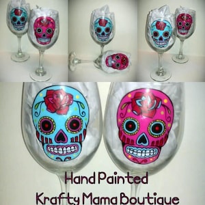Sugar Skull Hand-Painted Wine Glass