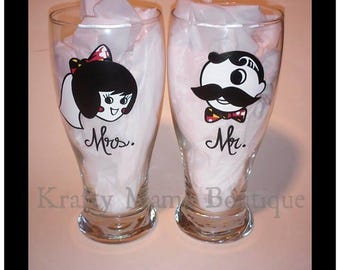 Mr. Natty Boh and Mrs. Utz Wedding Glass Set Hand-Painted for Marylanders in Love