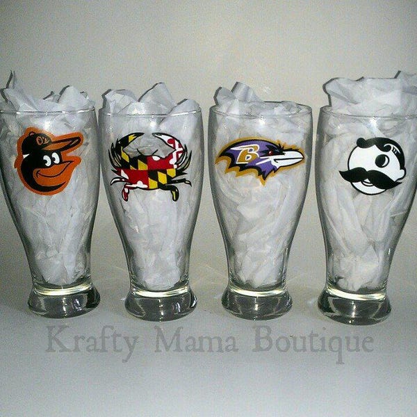 Maryland Set of 4 Glasses Meticulously Hand-Painted for Maryland Pride