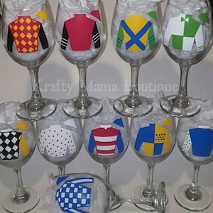 Custom Horse Racing Silks Hand-Painted Wine Glasses
