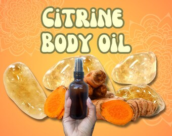 Natural Citrine Gemstone Body Oil Tumeric Brightening Body Oil Healing Chakra Cord Cutting Gift Manifesting Gift Anti Aging Natural Body Oil