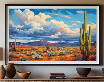 Saguaro Skies by Pinon Mesa Press, Printable Western Landscape Art, Digital Print, Modern Southwest, Digital Download