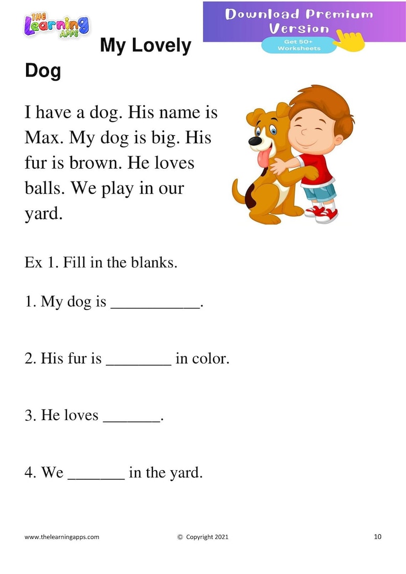 English Comprehension Printable Worksheets for Grade 1 Full Version 50