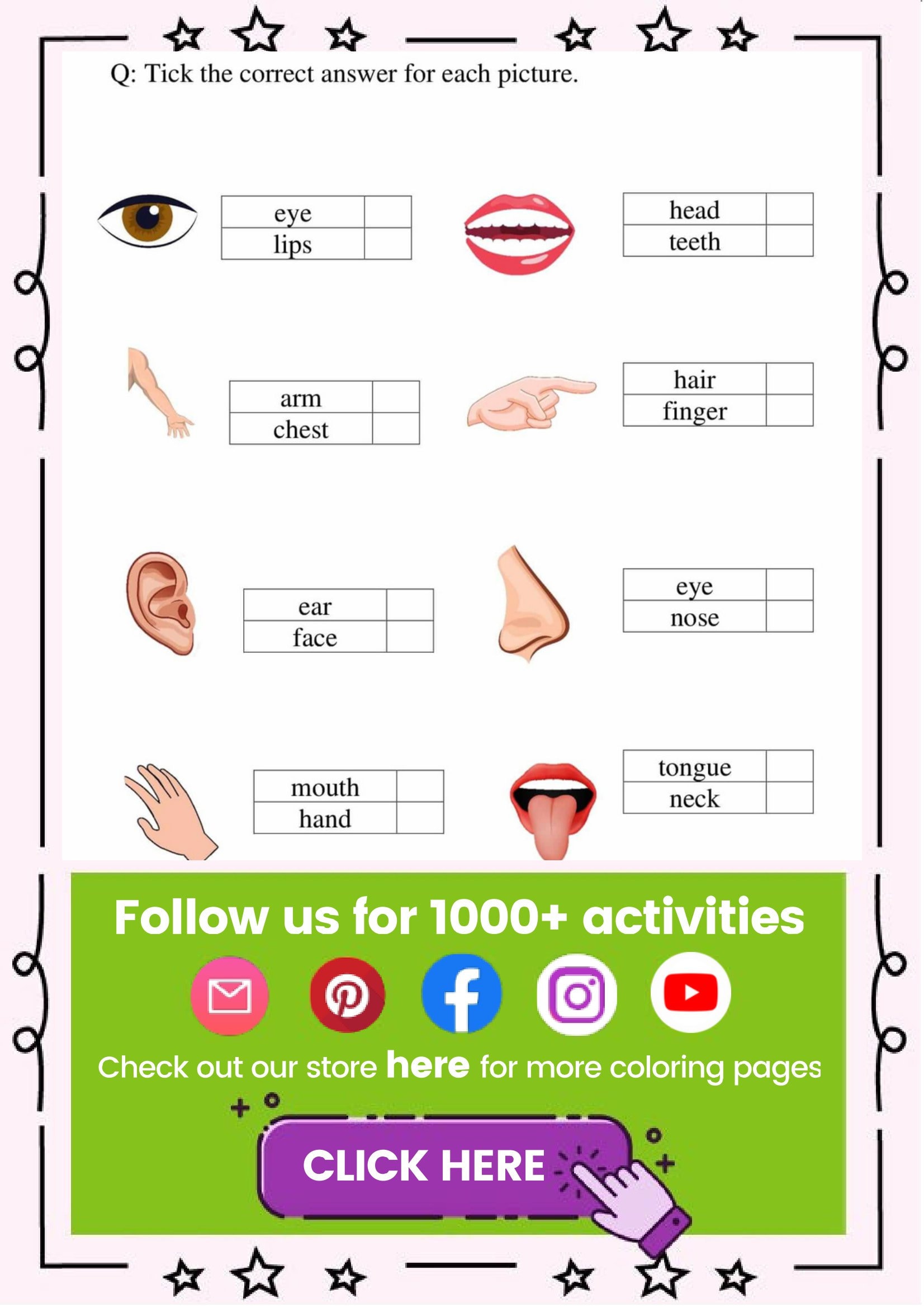 The Human Body Printable Worksheets for Primary Kids/children/students ...