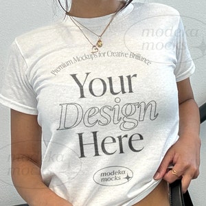 Gildan 5000B Mockup, White Baby Tee Mockup, Real Model Mockup, Aesthetic Mockup, Lifestyle Mockup, Pinterest Style Mockup, Trendy Tee Mockup