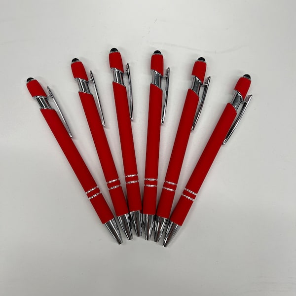 Red Laser Engraved Pens for Laser Engraving - Soft Touch Ballpoint Pens with Stylus