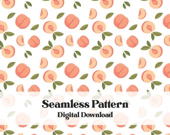 Digital Download Seamless Peach Pattern, Summer fruit Pattern, POD Printable Peaches, Craft Supplies, Hand Drawn Peaches