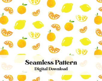 Lemons and Oranges Seamless Pattern, Citrus Digital Download Pattern, Summer fruit, PNG pattern, Fruit POD pattern