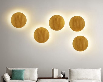 Minimalist Wooden Round Wall Sconces, Wood Bedroom Wall Lamp, Living Room Wall Light, Hotel Wood LED Wall Lamp