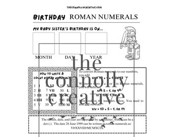 Baby Sis Birthday Roman Numerals Sheet