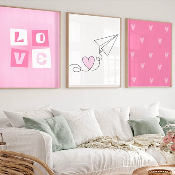 Valentine's Day Poster Trio - Chic & Romantic Printable Wall Art for Home Decor - Cute Pink Prints Digital Downloads Bundle