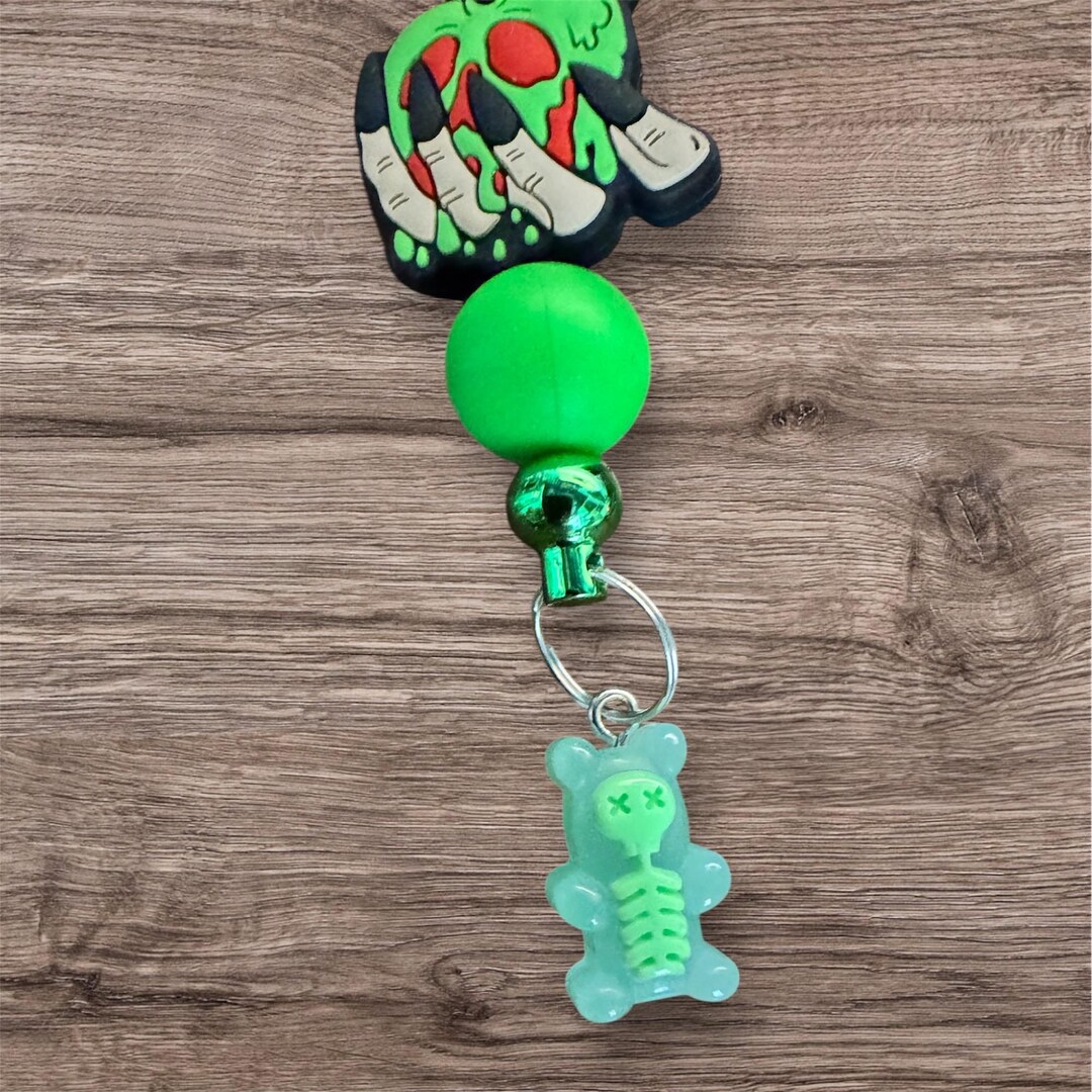 Green Drippy Hand Keychain • Spooky Gummy Bear Skeleton Charm - Etsy
