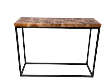 Vella Solid Teak Wood Console Table - Handmade Modern Furniture with Black Metal Frame & Legs for Living Room, Entryway, Bedroom, Hallway