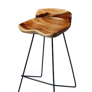 Macaire Solid Walnut Wood Counter Stool - Industrial & Farmhouse Style Bar Chair, Pub Stool, Dining Seating