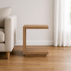 Oslo Lamp Table - Solid Mindi Wood Side Table for Living Room or Bedroom