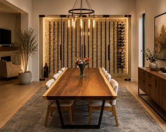 Mesa de comedor de madera maciza de Monkeypod con borde natural - Acabado natural o blanqueado - Tablero de madera de 6,35 cm (2,5 pulgadas) - Heft Home