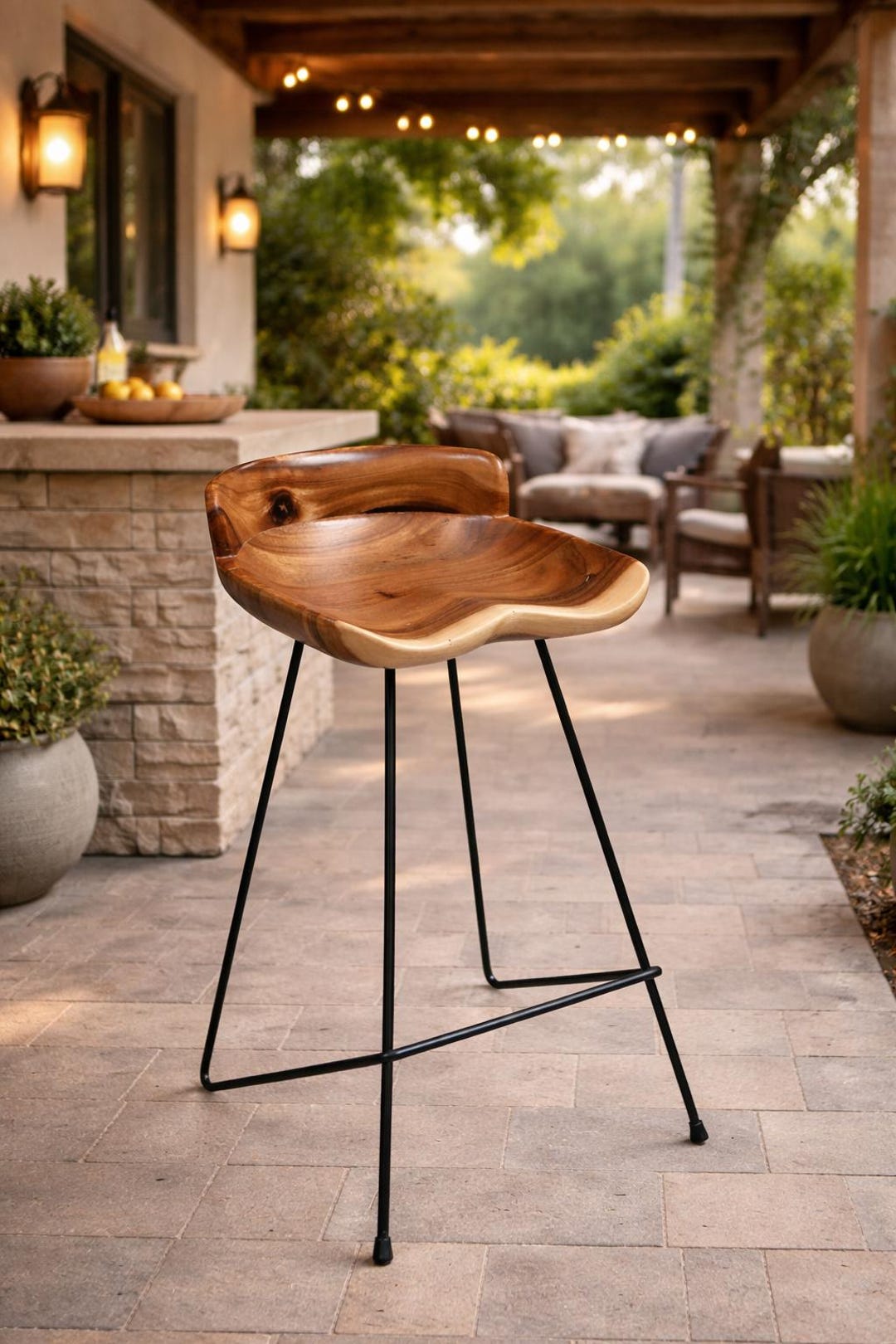 Macaire Solid Walnut Counter Stool with low back