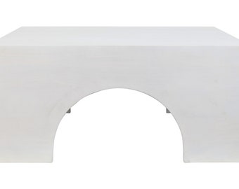 Mesa de centro Eastway de madera maciza de mango estilo arco - Mesa central cuadrada de color blanco lavado