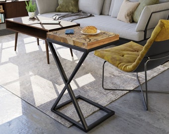 Mesa auxiliar rectangular Vella con patas de estructura de metal - Mesa auxiliar y mesita de noche de madera