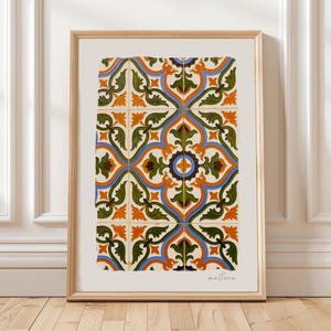 Mallorca Tile Wall Art Print, Colourful Tile Print, Ceramic Tile Pattern, Tile Home Decor, Watercolor Tile Print, Blue Portuguese Tile