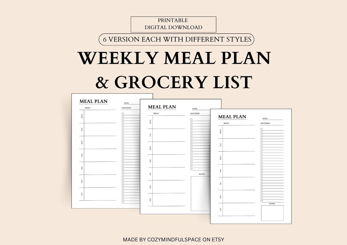 Printable Weekly Meal Planner With Grocery List | Meal Tracker, and ...