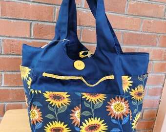 Midnight Sunflowers Large Cotton Canvas Tote