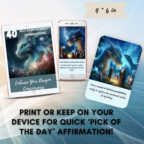 41 Printable Dragon Art Themed Affirmation Cards | I Am Affirmations | Encouragement and Motivational Cards | Digital Download