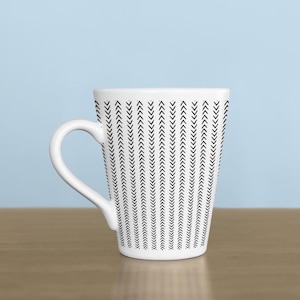 Taza de cerámica blanca y negra con diseño de chevron bohemio, taza de té con flecha, recipiente moderno para bebidas, recipiente elegante para microondas.