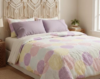 Cute Pink Purple White Blue Polka Dot Comforter Set – Girls Bed In A Bag With Sheets