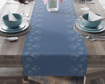 Blue Gingko Leaf Pattern Tablecloth Wedding Reception Table Accessory Botanical Dining Cloth Kitchen Table Runner Cotton Twill Nature