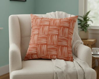 Cojín naranja con diseño de tejido de canasta, estilo moderno, color calabaza, accesorio para sofá de sala de estar, decoración del hogar