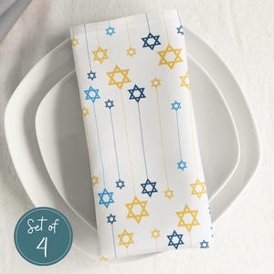 Påskbordsservett Elegant judisk högtids-sedermiddagsdukning Blå guld stjärna David mönster tyg festlig servett Matzah-bord