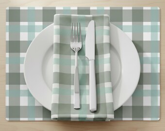 Tovaglietta a quadretti, tovaglioli, per la tavola, per la cucina, in stile rustico, con motivo a quadri blu e verdi, in tessuto di cotone Buffalo, stile country, per tutti i giorni